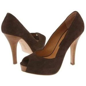 Steven by Steve Madden Women's NV Peep Toe Heels Suede/Leather Brown Size 8.5